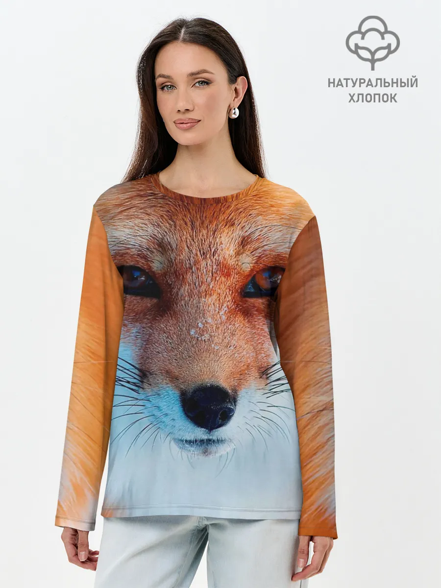 Лонгслив женский. Хлопок / Мордочка лисы