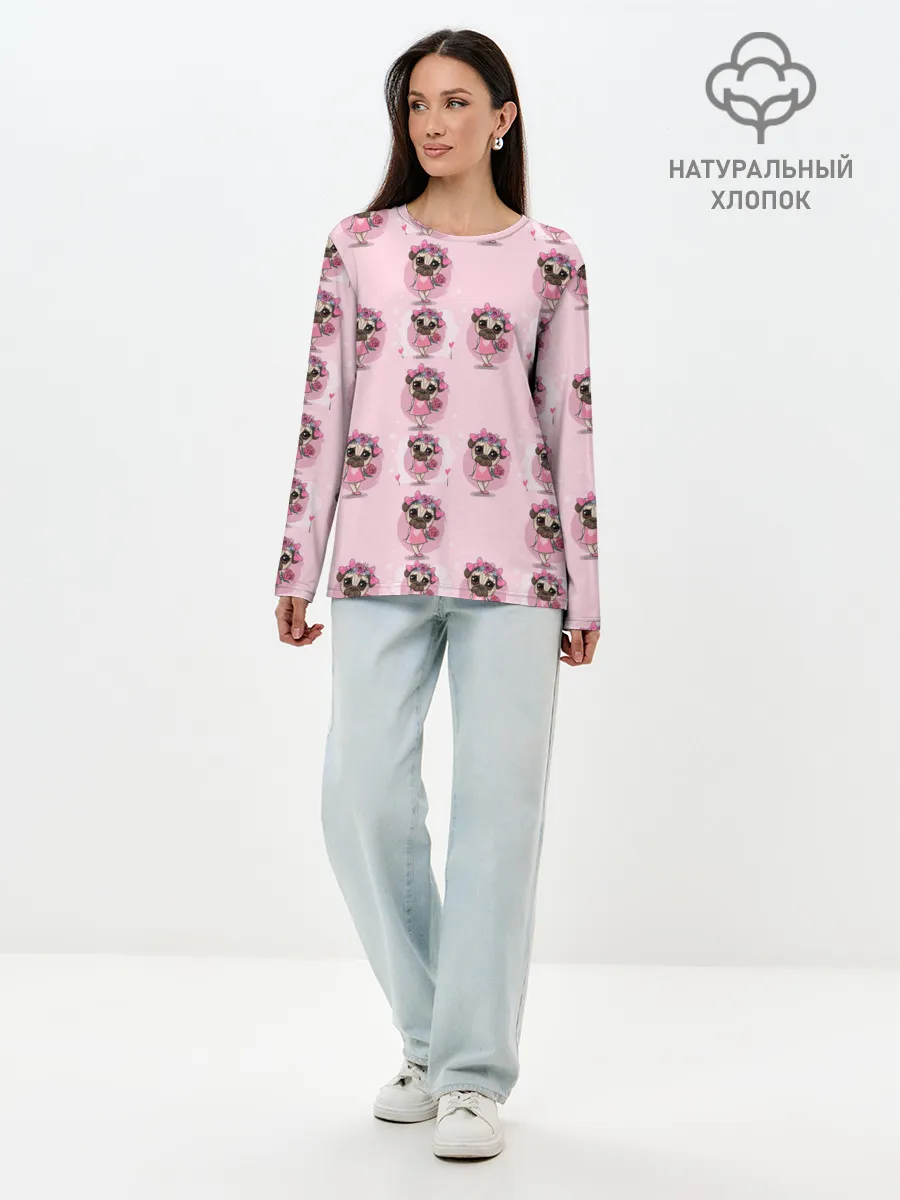 Лонгслив женский. Хлопок / Милая собачка