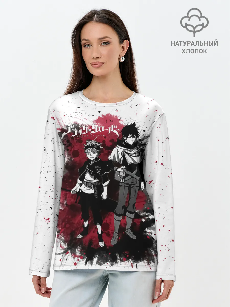 Лонгслив женский. Хлопок / Чёрный клевер Аста и Юно
