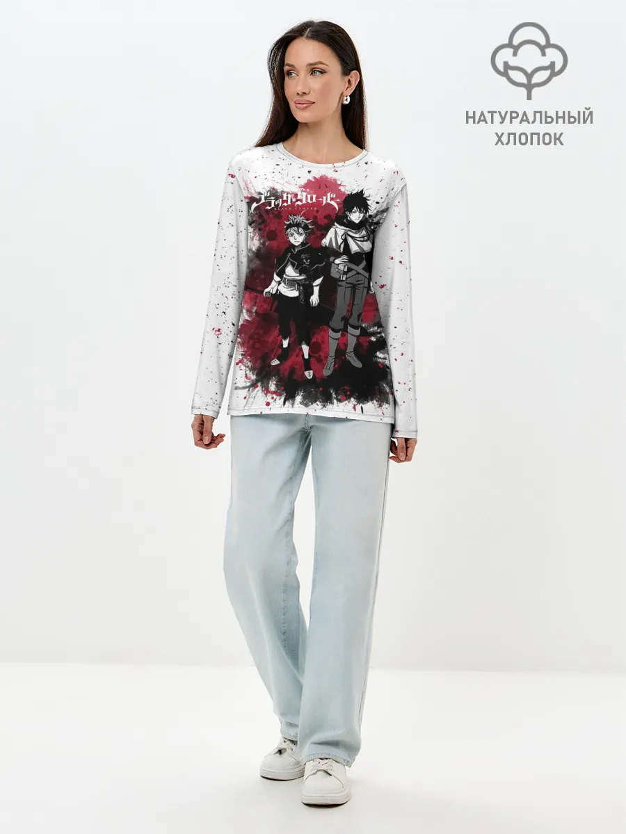 Лонгслив женский. Хлопок / Чёрный клевер Аста и Юно