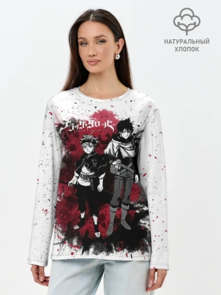 Лонгслив женский. Хлопок / Чёрный клевер Аста и Юно