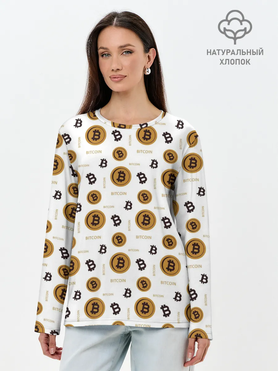 Лонгслив женский. Хлопок / Узор и биткоина | Pattern