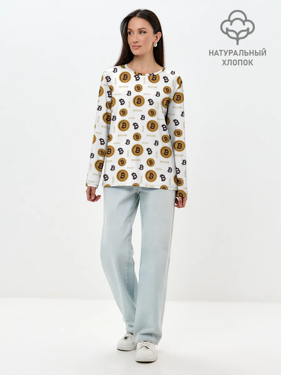 Лонгслив женский. Хлопок / Узор и биткоина | Pattern