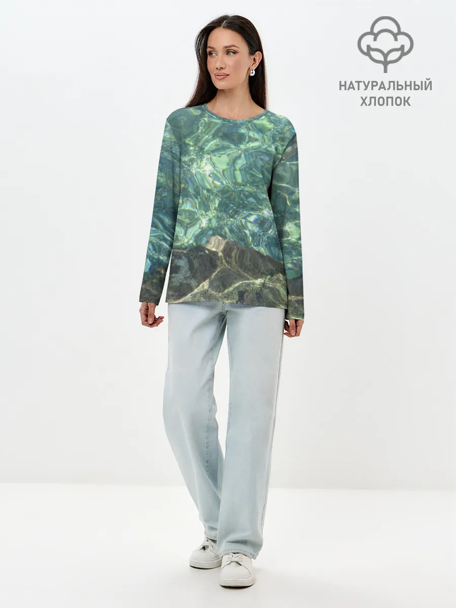 Лонгслив женский. Хлопок / Морская вода с камнями