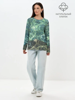 Лонгслив женский. Хлопок / Морская вода с камнями