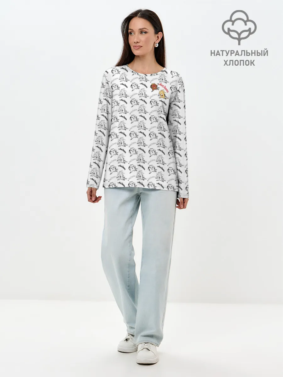 Лонгслив женский. Хлопок / Крутые бобры паттерн