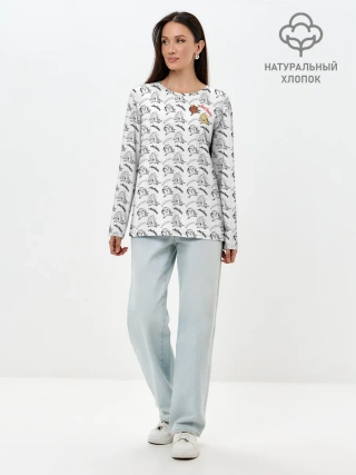 Лонгслив женский. Хлопок / Крутые бобры паттерн