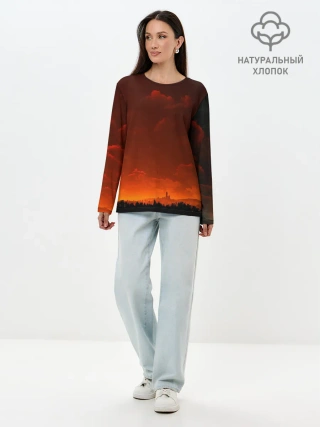 Лонгслив женский. Хлопок / Кровавый закат