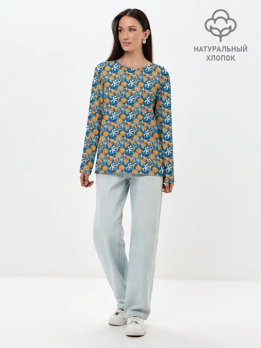 Лонгслив женский. Хлопок / АПЕЛЬСИННЫЙ ПАТТЕРН | ФРУКТЫ