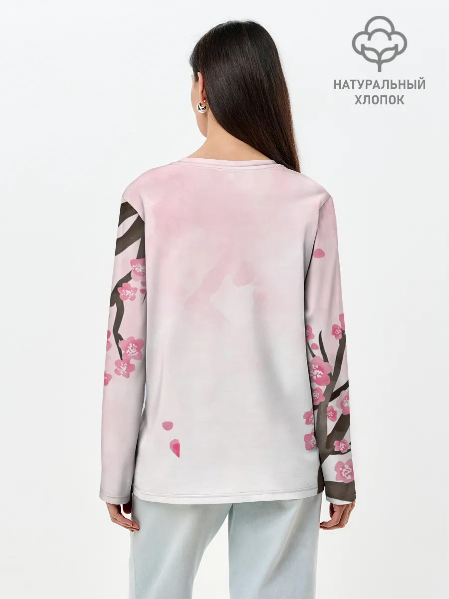 Лонгслив женский. Хлопок / Чёрный клевер сакура Аста