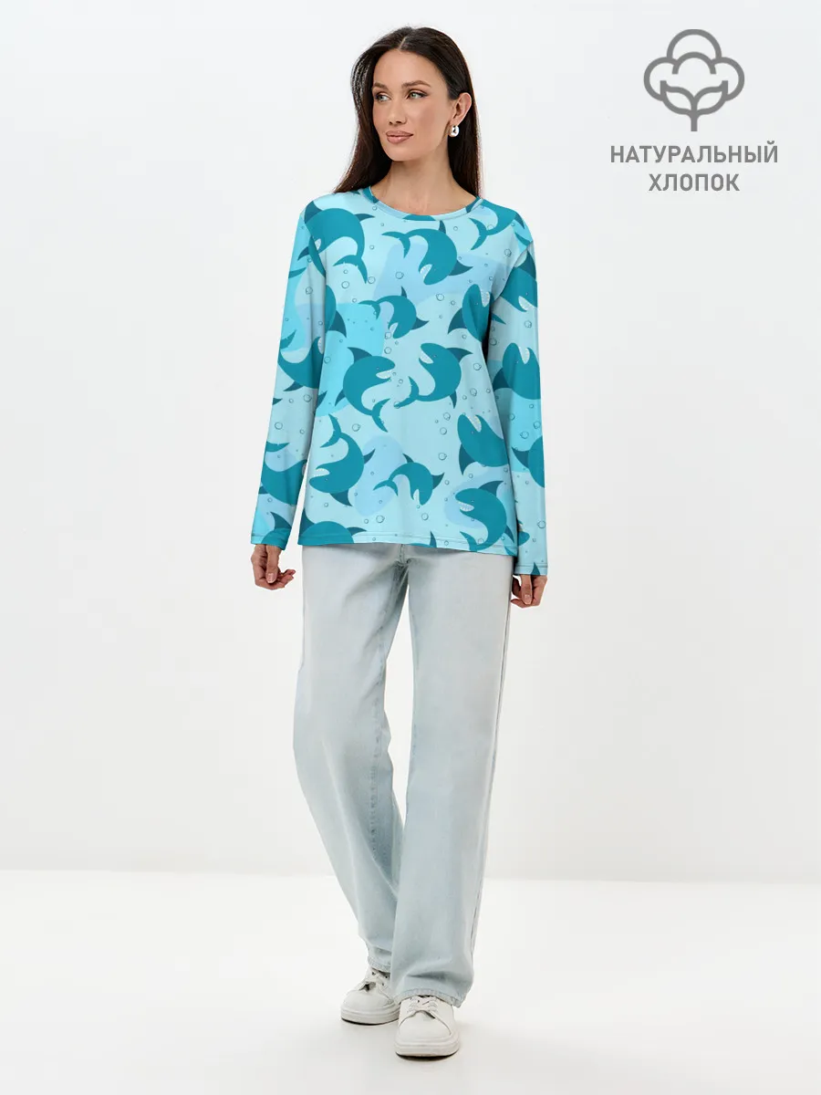 Лонгслив женский. Хлопок / Акулы