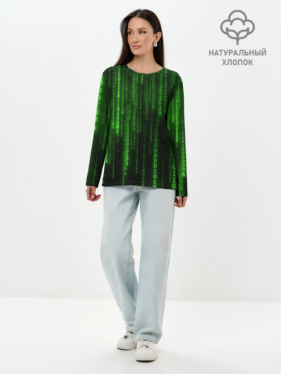 Лонгслив женский. Хлопок / Двоичный код