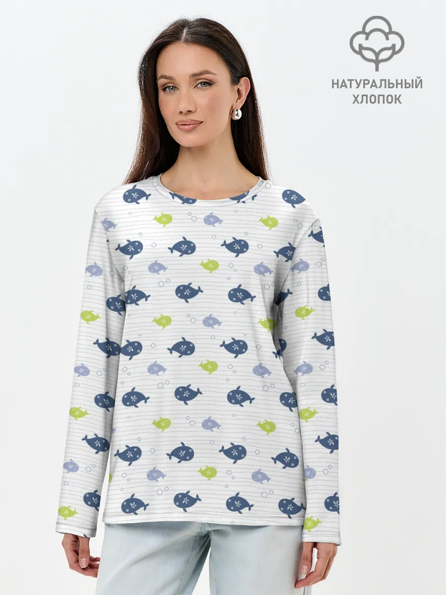 Лонгслив женский. Хлопок / Рыбы