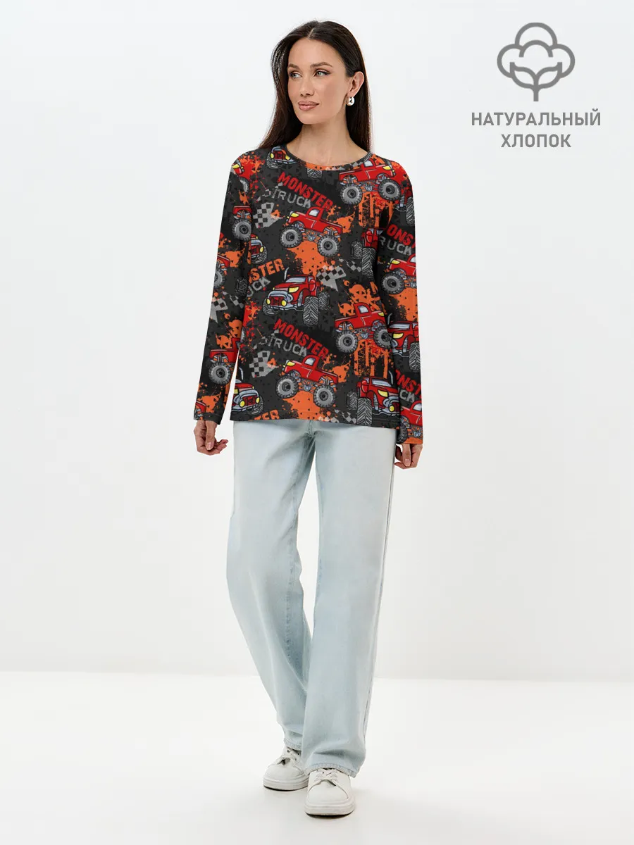 Лонгслив женский. Хлопок / MONSTER TRUCK RED