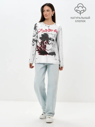 Лонгслив женский. Хлопок / Черный Аста | Чёрный клевер