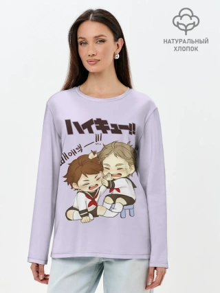 Лонгслив женский. Хлопок / ВОЛЕЙБОЛ!! малыши дерутся