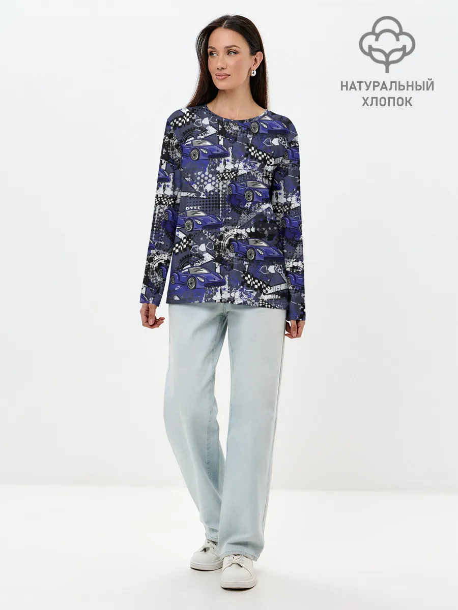 Лонгслив женский. Хлопок / Гоночная машина