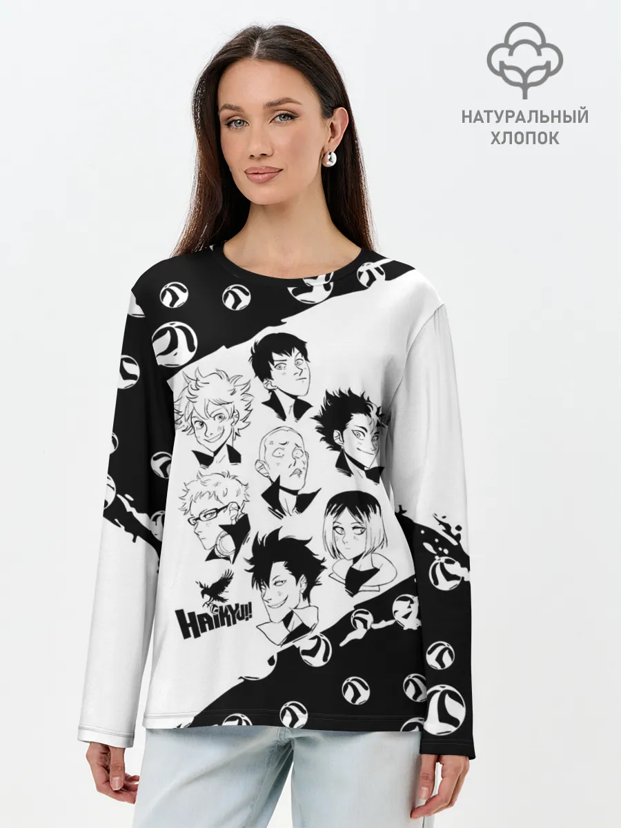 Лонгслив женский. Хлопок / ВОЛЕЙБОЛ!! семь персонажей