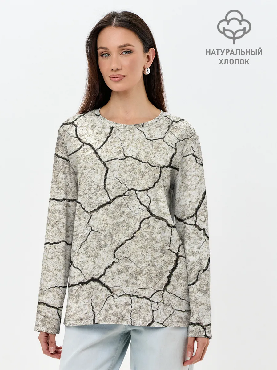 Лонгслив женский. Хлопок / Трещины на земле