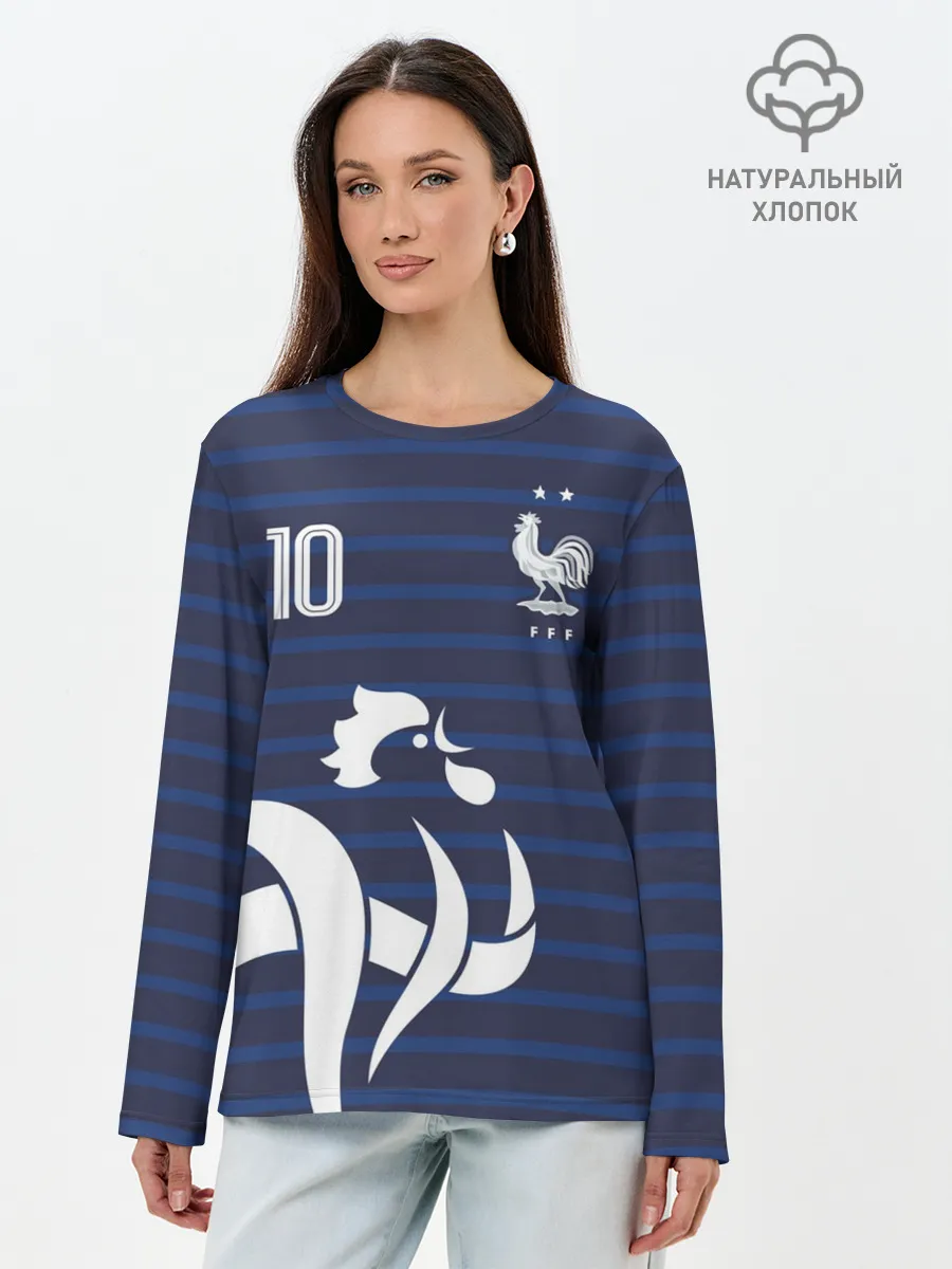 Лонгслив женский. Хлопок / Мбаппе в стиле формы Франции