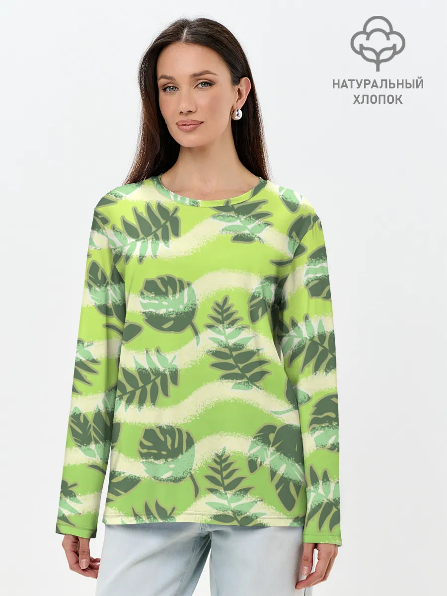 Лонгслив женский. Хлопок / Тропический фон
