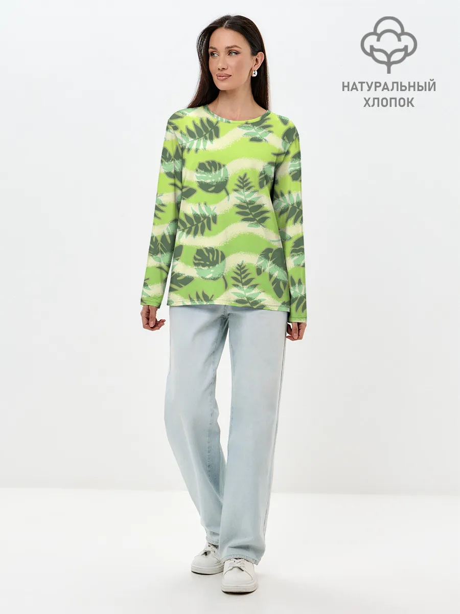 Лонгслив женский. Хлопок / Тропический фон