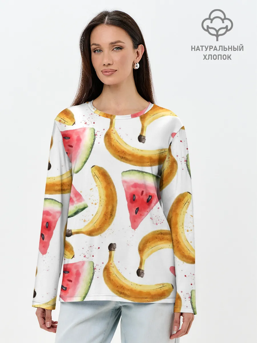 Лонгслив женский. Хлопок / Летний фреш арбуз банан