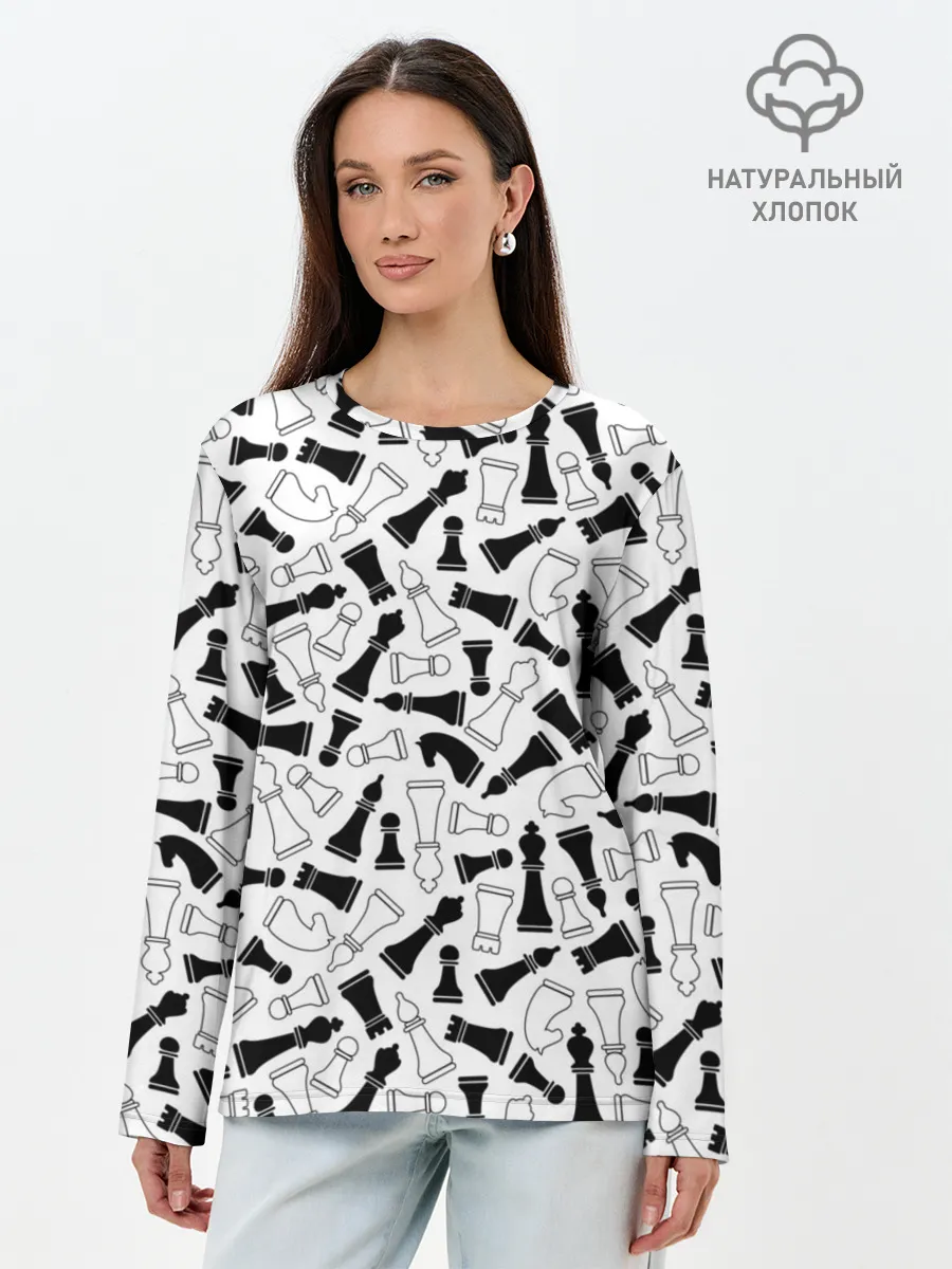 Лонгслив женский. Хлопок / Шахматы