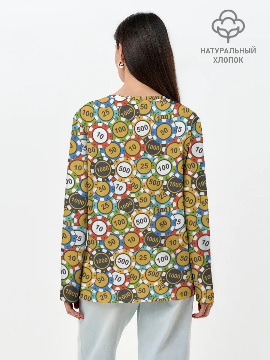 Лонгслив женский. Хлопок / Покерные Фишки