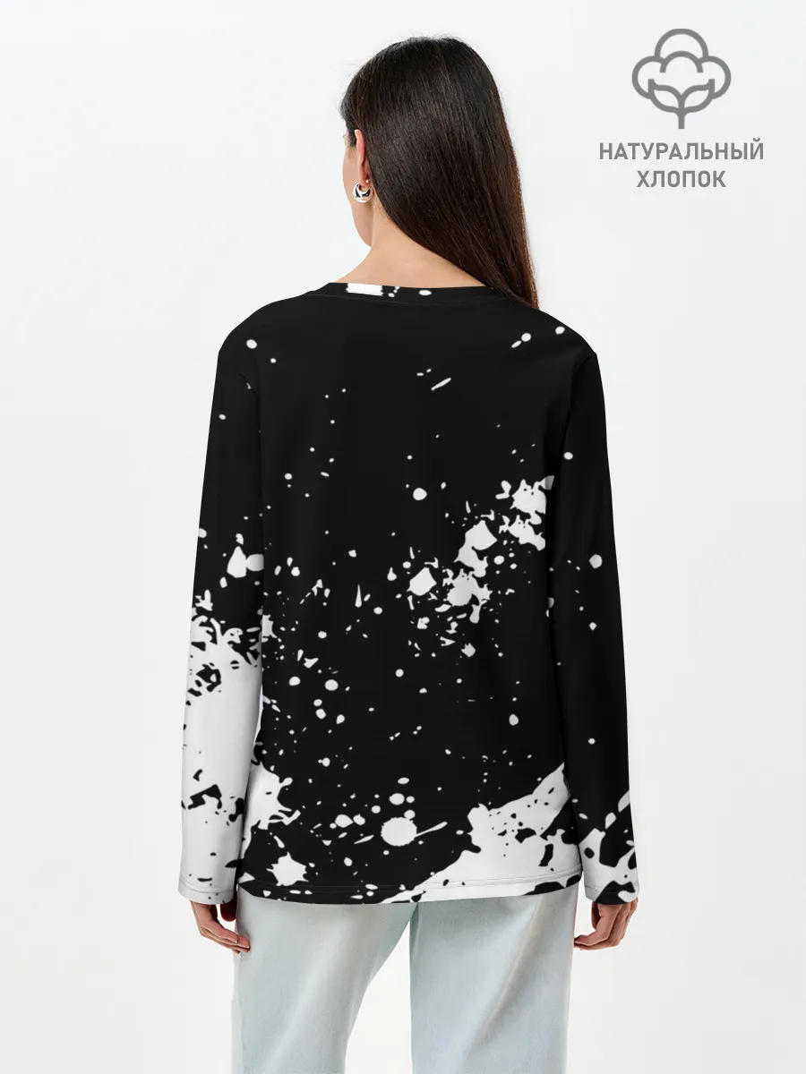 Лонгслив женский. Хлопок / Fly High Haikyu!! черно - белый