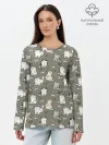 Лонгслив женский. Хлопок / Кошечки с рыбками