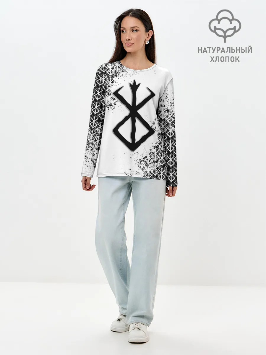 Лонгслив женский. Хлопок / БЕРСЕРК logo ч/б