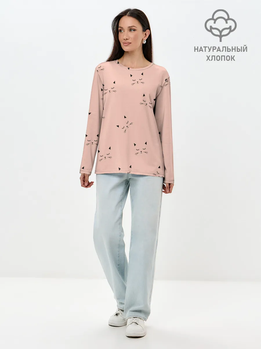 Лонгслив женский. Хлопок / Киски