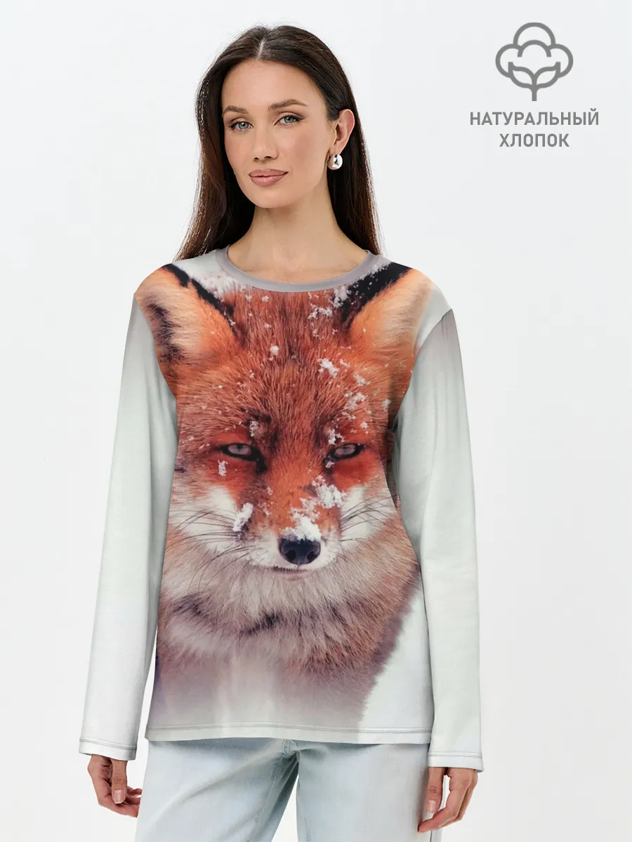 Лонгслив женский. Хлопок / Лисица и снег