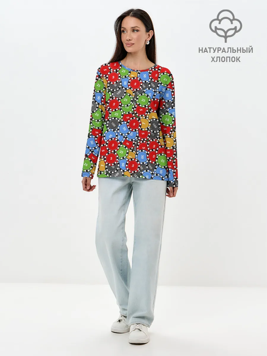 Лонгслив женский. Хлопок / Фишки для Покера