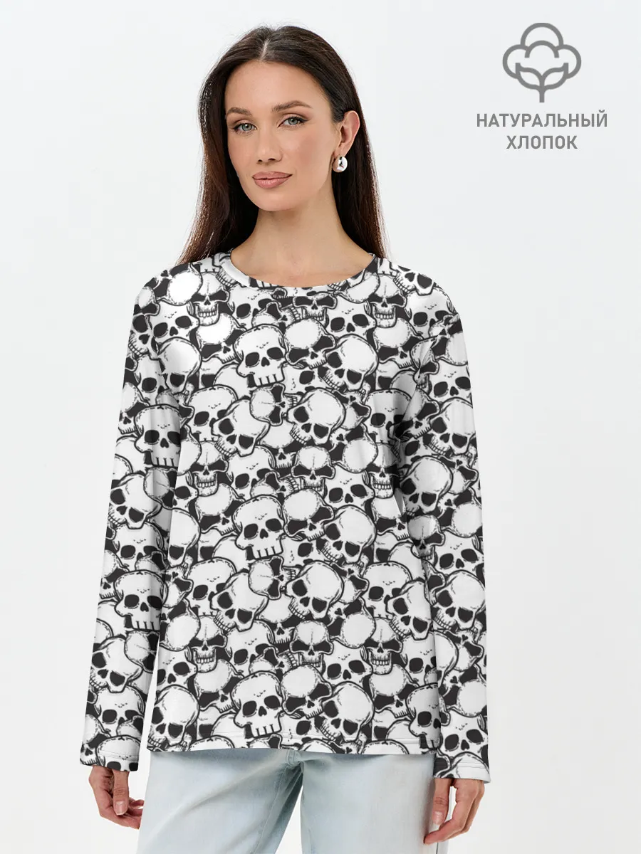 Лонгслив женский. Хлопок / Черепа