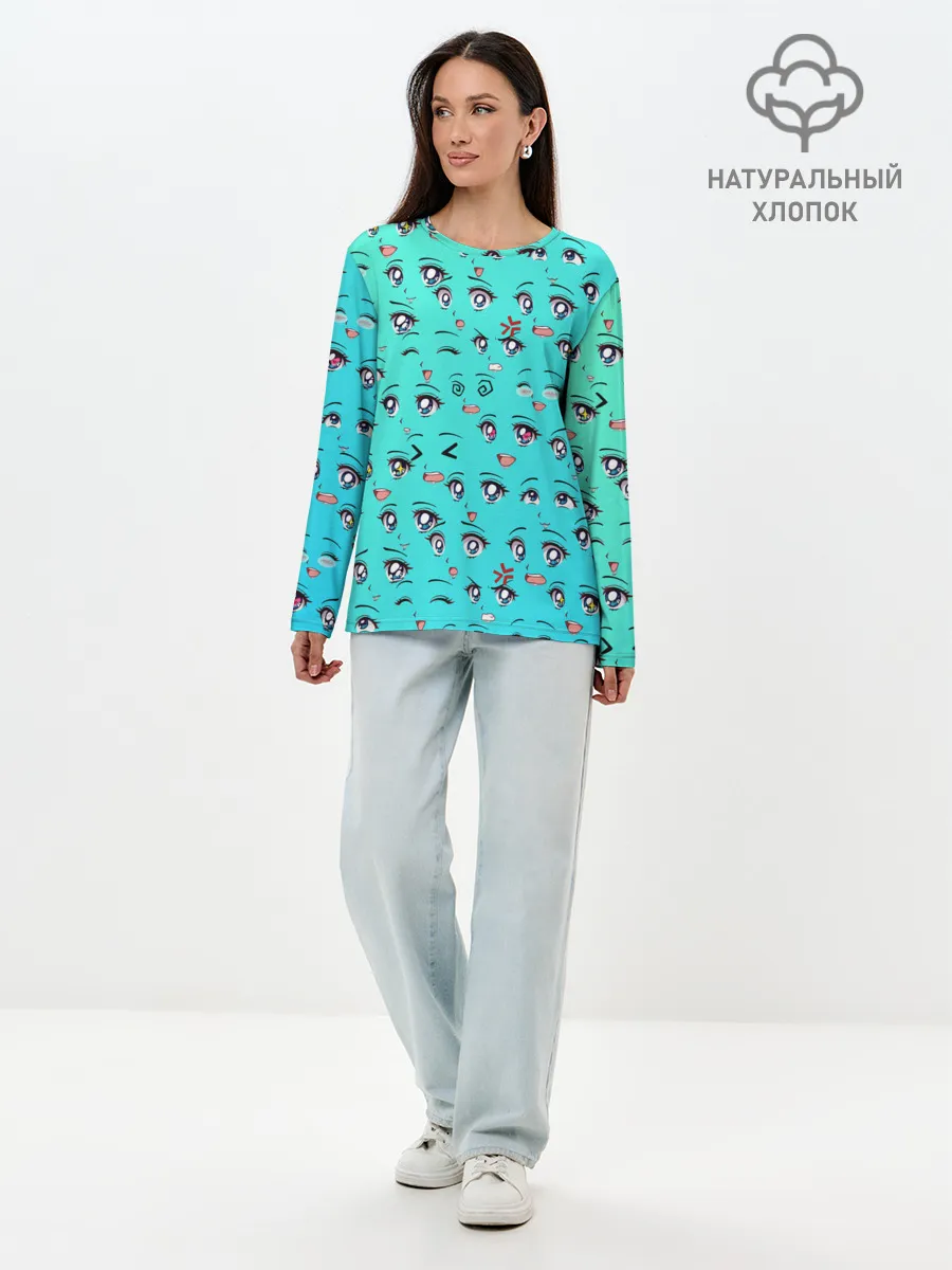 Лонгслив женский. Хлопок / Аниме эмоции