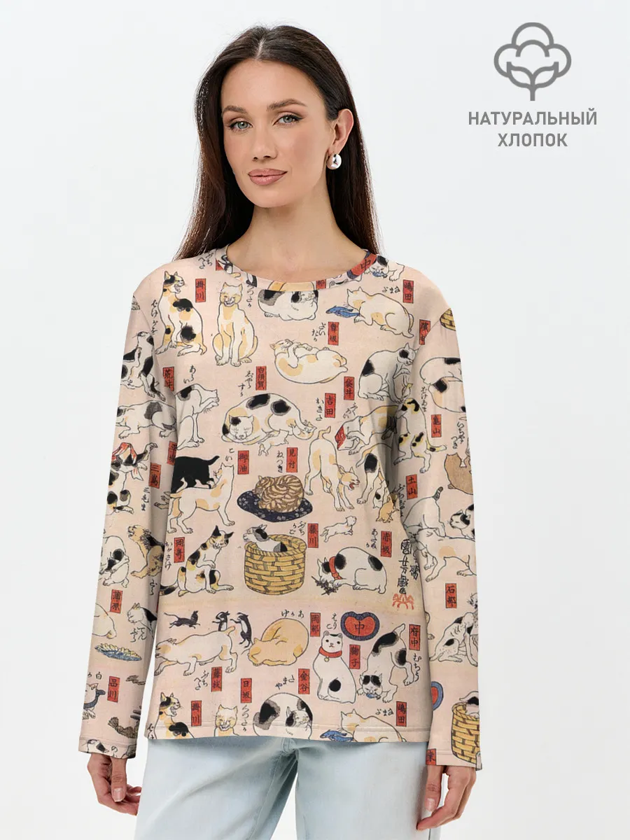 Лонгслив женский. Хлопок / Kuniyoshi Cats