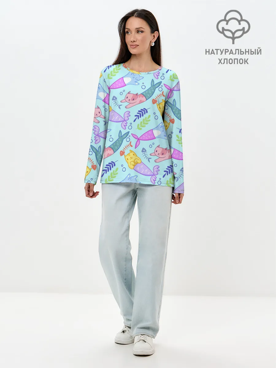 Лонгслив женский. Хлопок / КОТЫ РУСАЛКИ