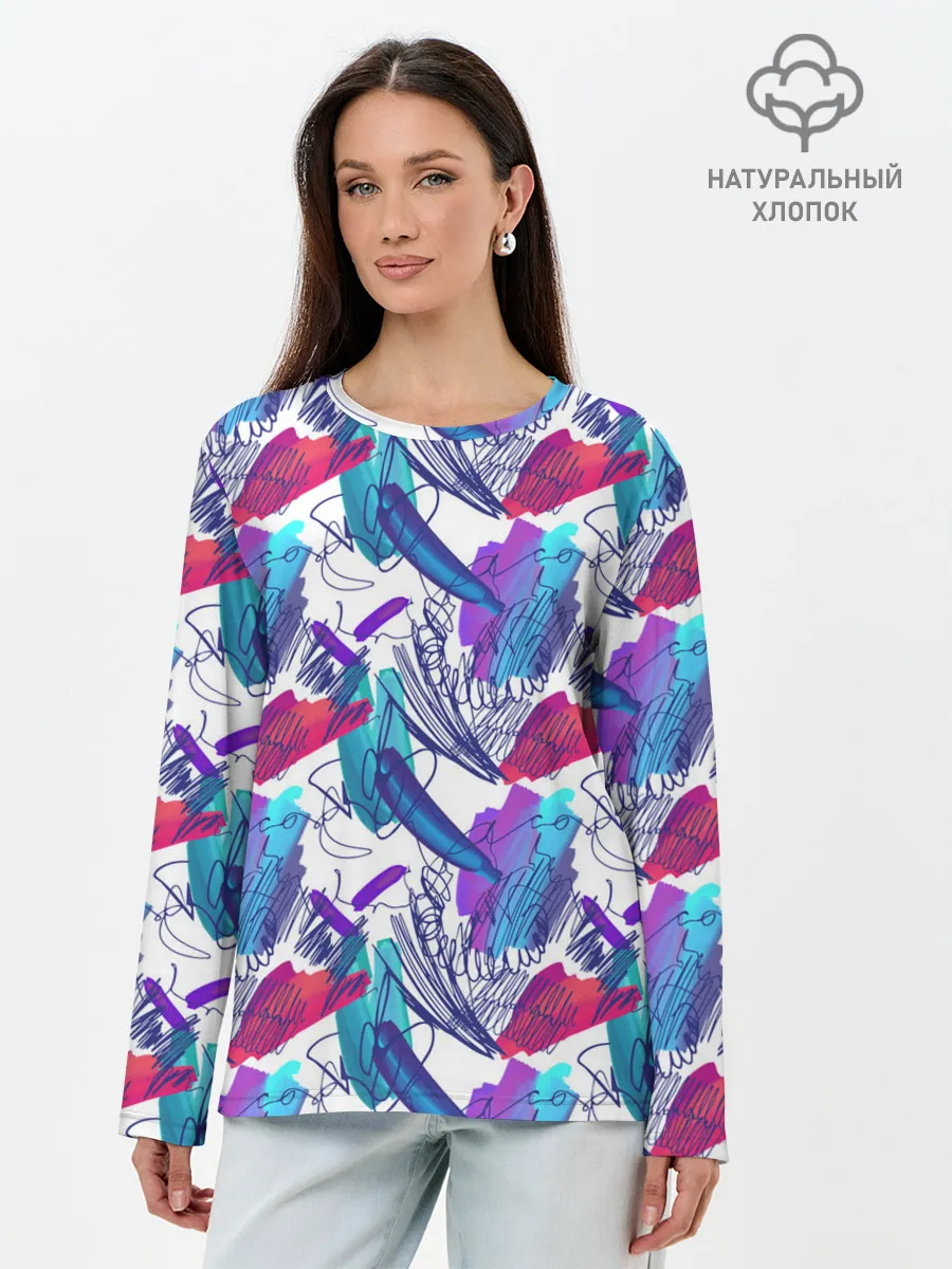 Лонгслив женский. Хлопок / Абстракция пятна краски