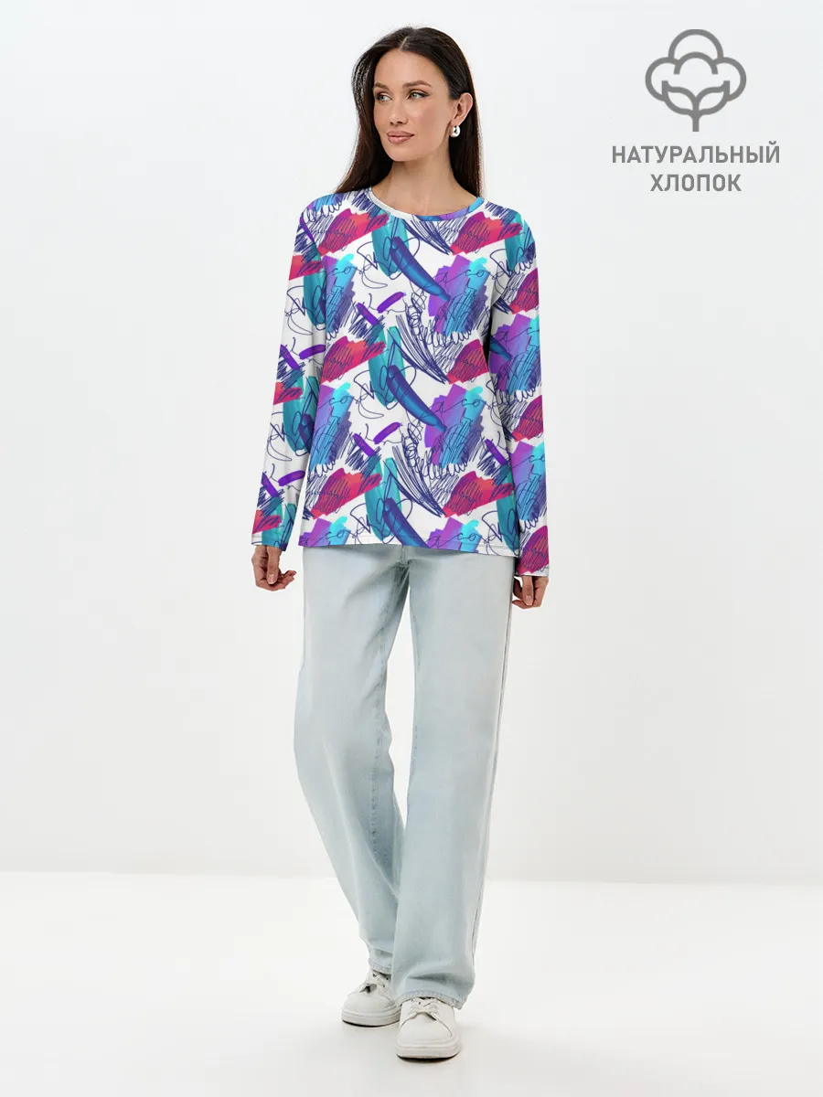 Лонгслив женский. Хлопок / Абстракция пятна краски
