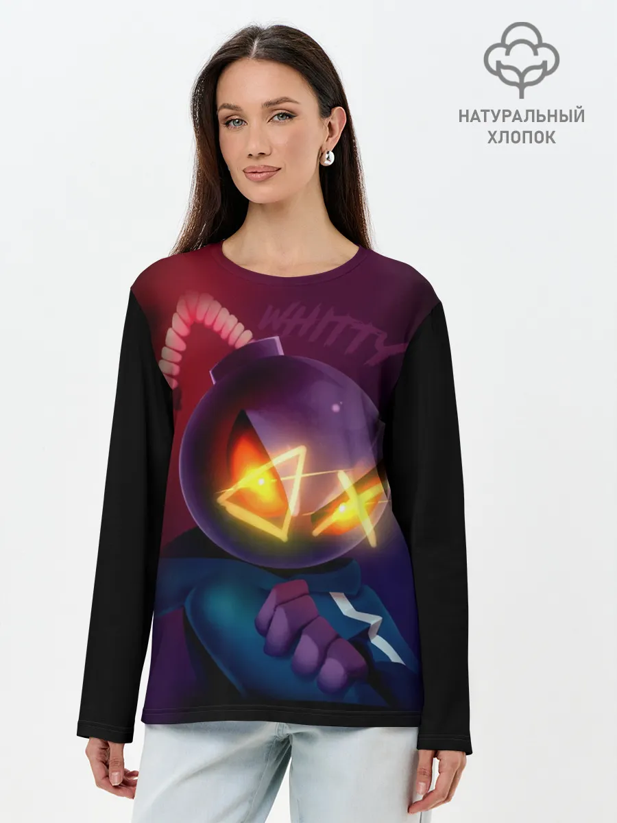 Лонгслив женский. Хлопок / витти на темном фоне