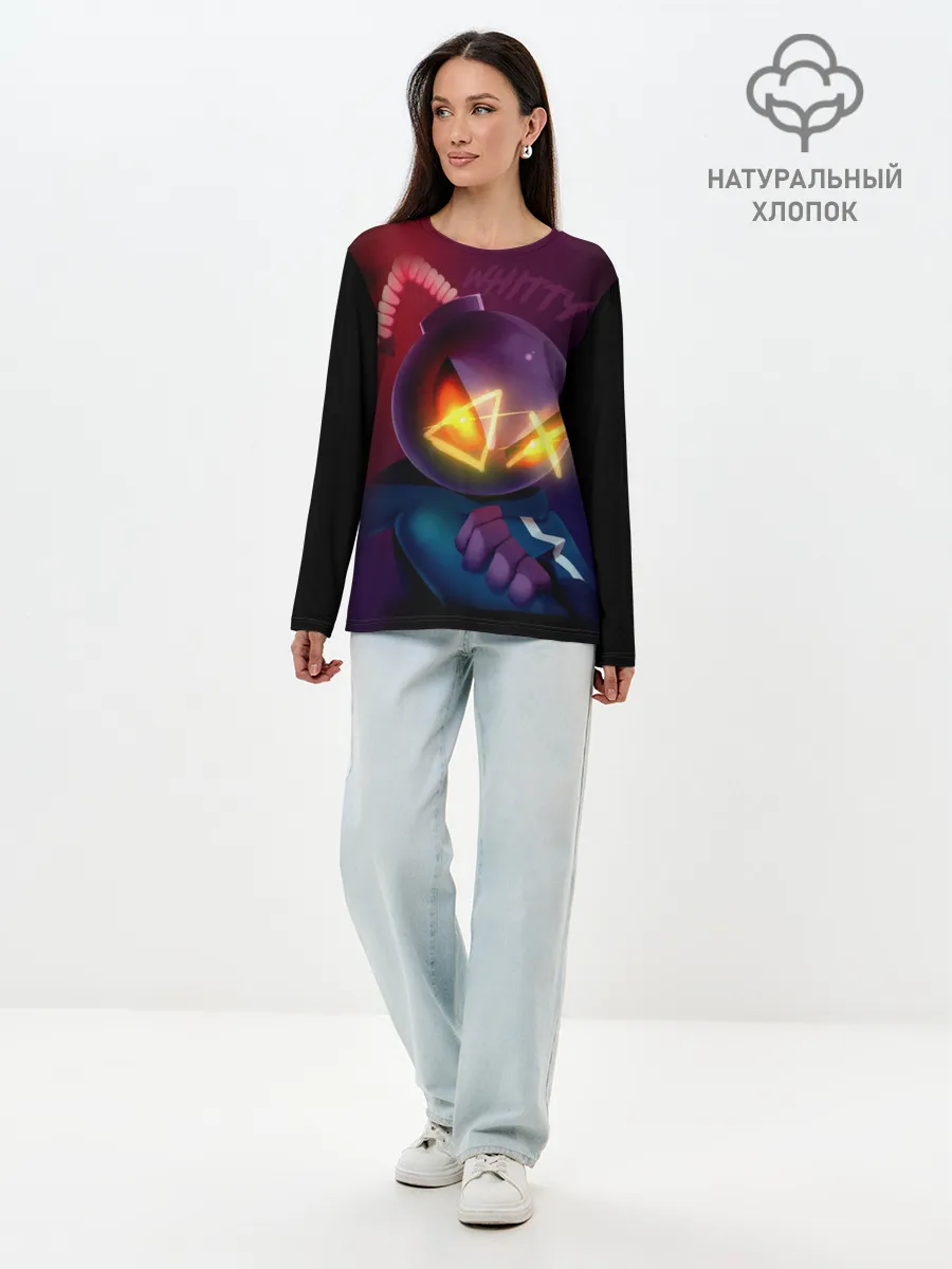 Лонгслив женский. Хлопок / витти на темном фоне