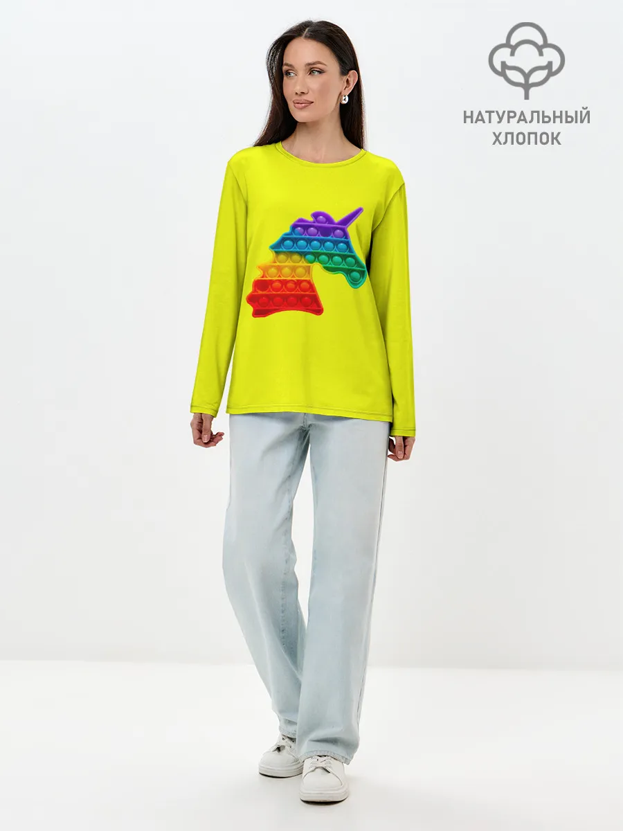 Лонгслив женский. Хлопок / Pop It единорог радужный