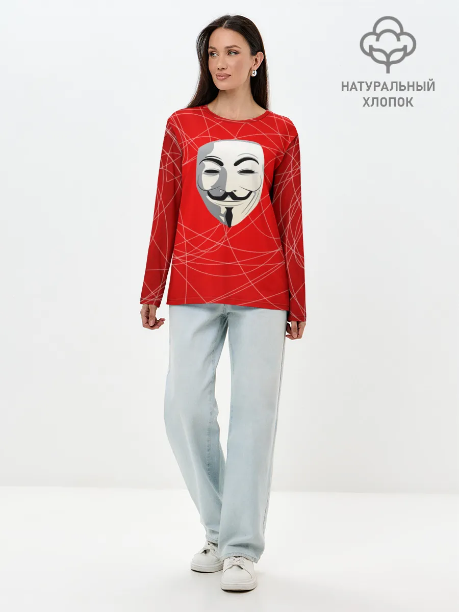 Лонгслив женский. Хлопок / Маска Гая Фокса