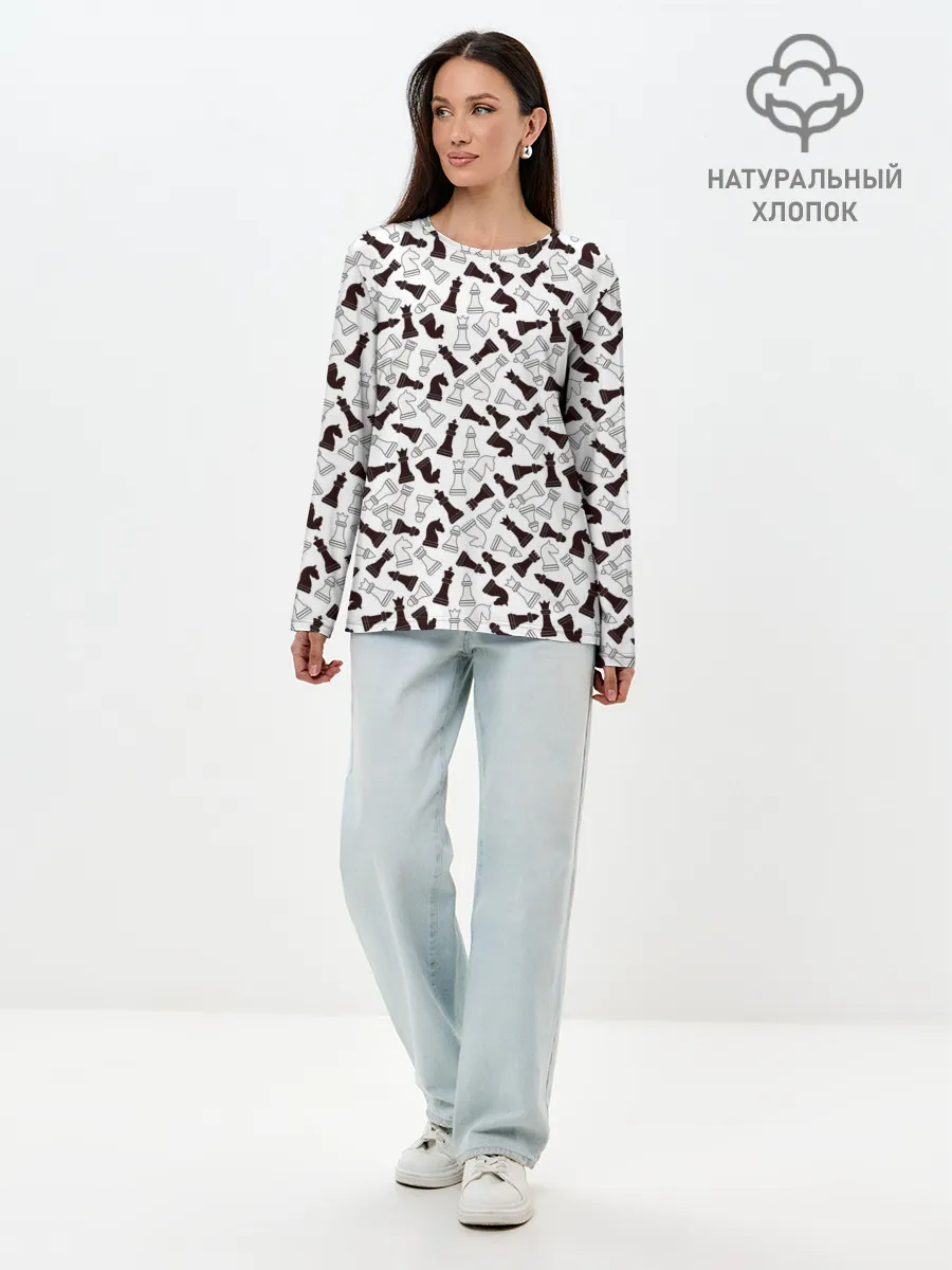 Лонгслив женский. Хлопок / Шахматные Фигуры
