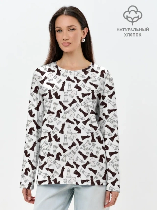 Лонгслив женский. Хлопок / Шахматные Фигуры
