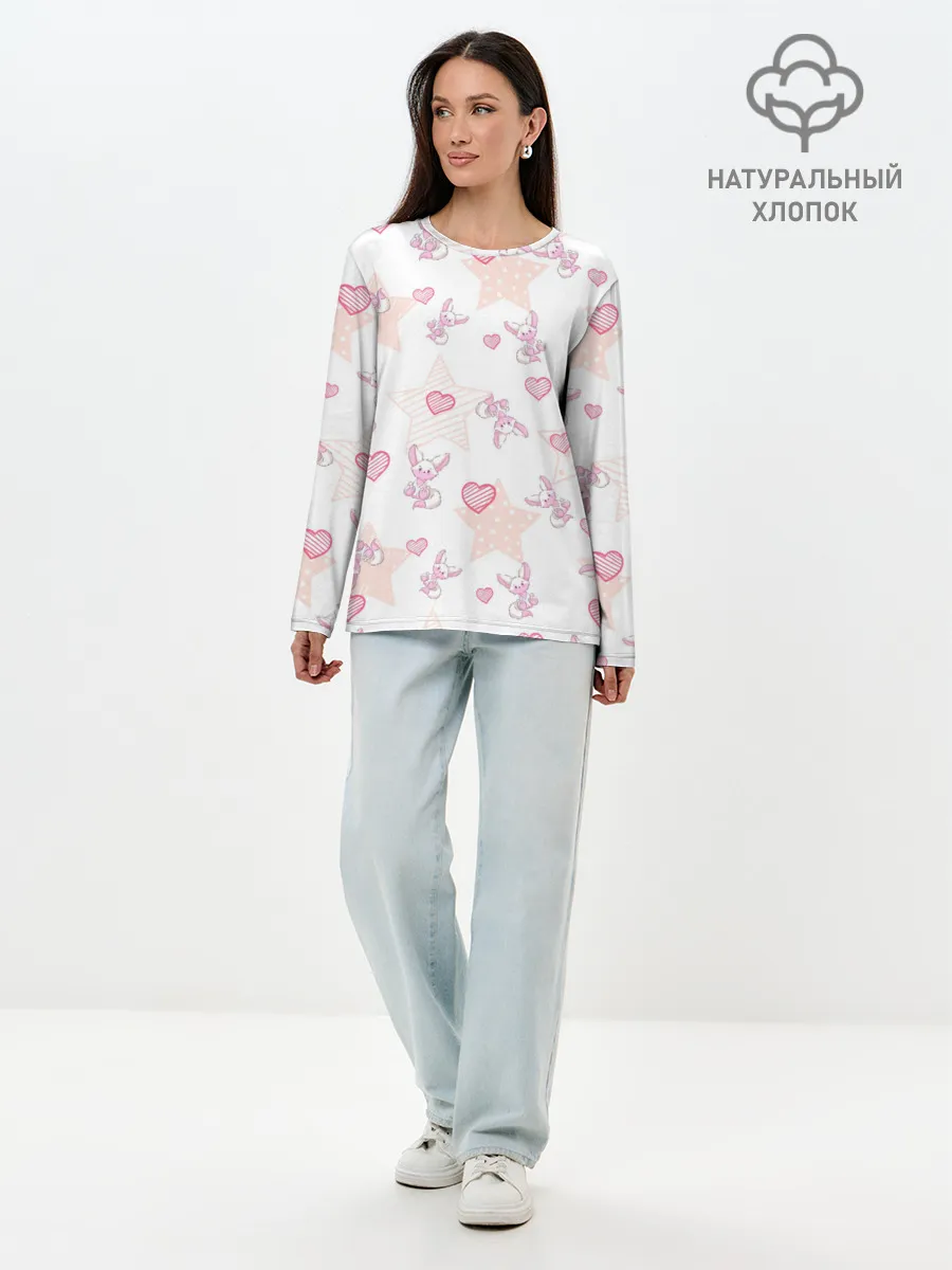 Лонгслив женский. Хлопок / Лисички