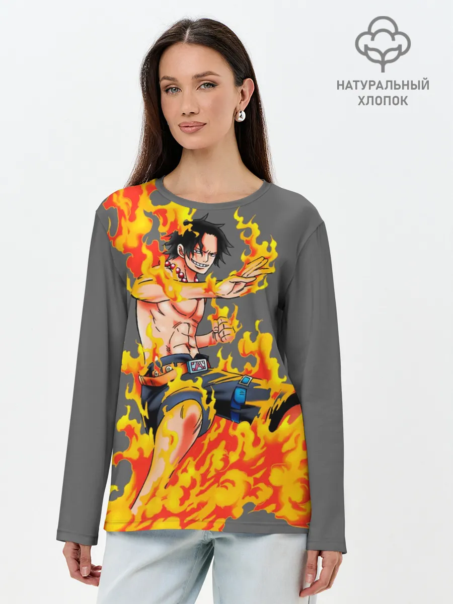 Лонгслив женский. Хлопок / Портгас Д Эйс из One Piece