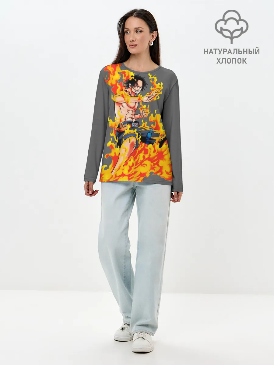 Лонгслив женский. Хлопок / Портгас Д Эйс из One Piece